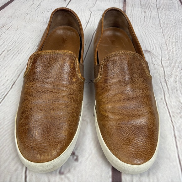 FRYE Dylan men's cognac brown leather slip-on loafer shoes, size 9.5 - Picture 13 of 15